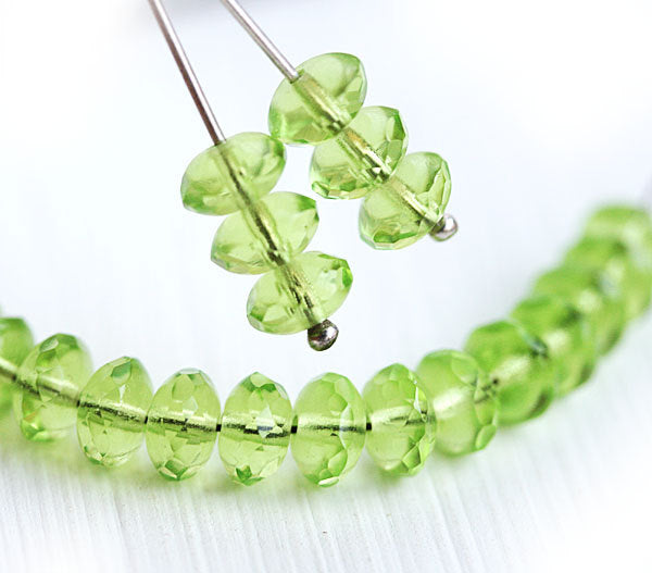 4x7mm Yellow green beads czech glass rondels gemstone cut - 25pc