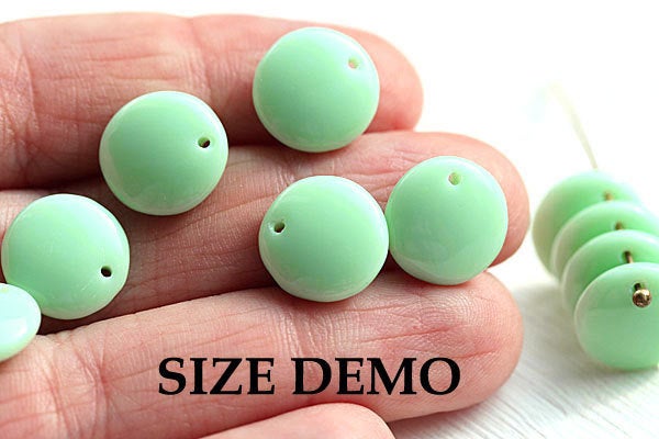 12mm Pine green, Lentil glass beads top drilled rondelles - 20Pc