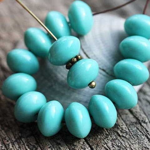 6x9mm Turquoise rondelle beads donuts Czech glass rondels - 20pc