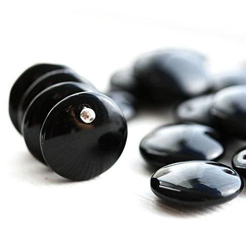 12mm Black lentil, czech glass beads, top drilled rondelles - 20Pc
