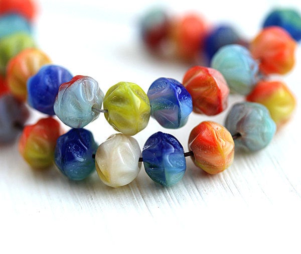50pc Bright beads mix, Czech glass spacers donuts - 6mm