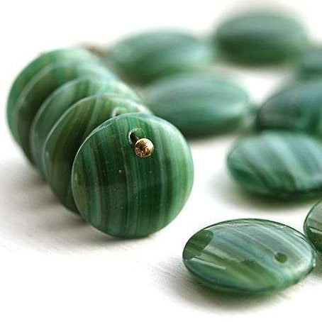 12mm Pine green, Lentil glass beads top drilled rondelles - 20Pc