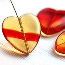 24x22mm Huge heart czech glass beads, Yellow Red Mixed - 3Pc
