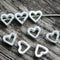 8pc Puffy heart beads, Silver tone