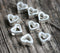 8pc Puffy heart beads, Silver tone