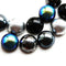 14x8mm Dome beads mix in Black and Silver, czech glass half sphere black beads 5pc