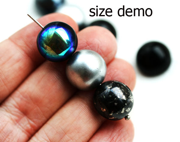 14x8mm Dome beads mix in Black and Silver, czech glass half sphere black beads 5pc