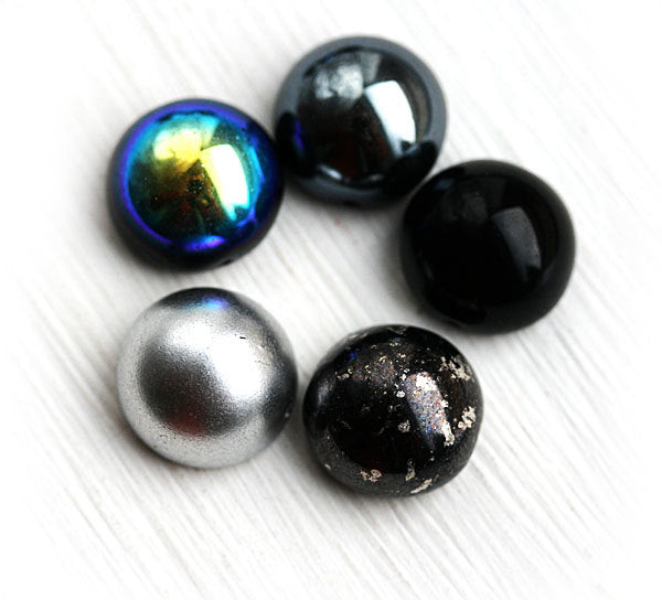 14x8mm Dome beads mix in Black and Silver, czech glass half sphere black beads 5pc