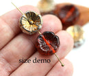 14mm Brown Topaz Pansy flower czech glass beads Golden coating - 6pc