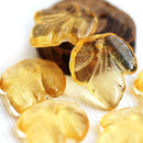 21x18mm Amber yellow, top drilled czech glass leaves, pressed beads - 6Pc