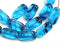 18x10mm Aqua blue Rectangular czech glass beads Blue stripes 10Pc
