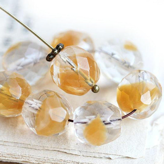 10mm Clear beige Round Fire polished czech glass ball beads - 10Pc