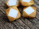 15mm White and beige Square Czech glass beads - 4Pc