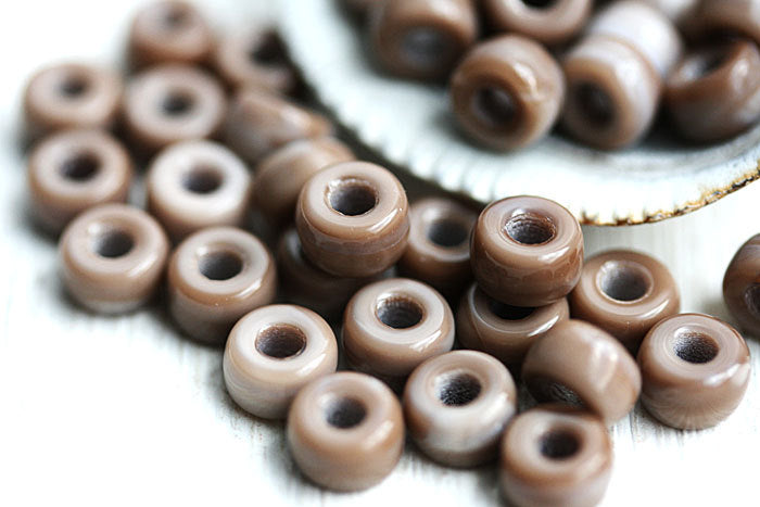 6mm Pony Cocoa brown opaque Czech glass Roller beads, 2mm large hole, 50pc