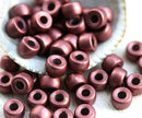 6mm Pony beads Pink Copper Metallic Czech glass Roller beads, 2mm large hole, 50pc
