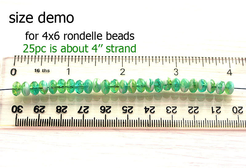 25pc White czech glass beads rondels, gemstone cut - 4x7mm