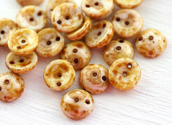 2 Hole Piggy beads Rustic Beige Brown Picasso czech glass beads - 4x8mm - 25Pc