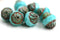 11x10mm Turquoise turbine beads Picasso Czech glass rustic fire polished faceted bicone - 8pc