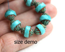 11x10mm Turquoise turbine beads Picasso Czech glass rustic fire polished faceted bicone - 8pc