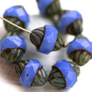11x10mm Opal Cornflower Blue turbine beads Picasso fire polished faceted beads 8pc