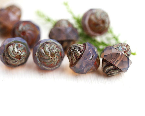 11x10mm Pale Opal Amethyst Turbine beads, Picasso Czech glass fire polished beads, 8pc