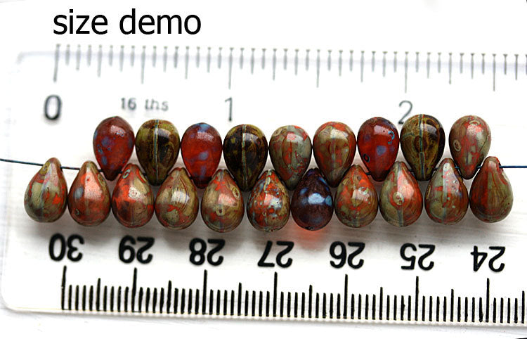 40pc Beige teardrop beads, Nude czech glass pressed drops beads - 6x9mm
