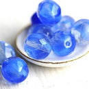 10mm Sapphire Blue Crystal Clear fire polished czech glass - 10Pc