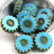 12mm Turquoise Picasso beads, scalloped Daisy czech glass coin beads, 10Pc