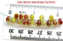 5x7mm Green yellow teardrops czech glass top drilled drop beads - 50pc