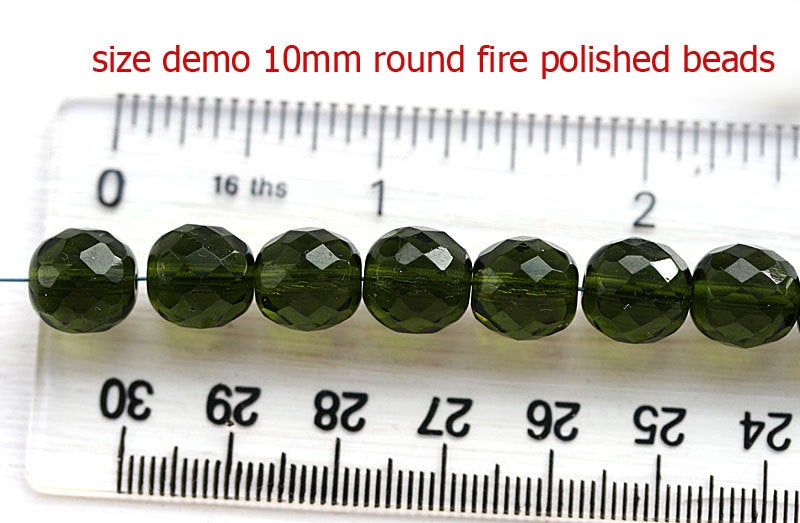 10mm Light Green fire polished czech glass beads - 10pc