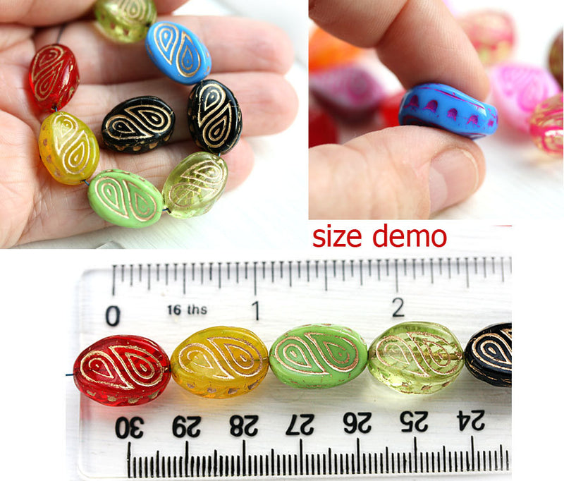 17x13mm Colorful czech glass beads mix, large oval - 10Pc