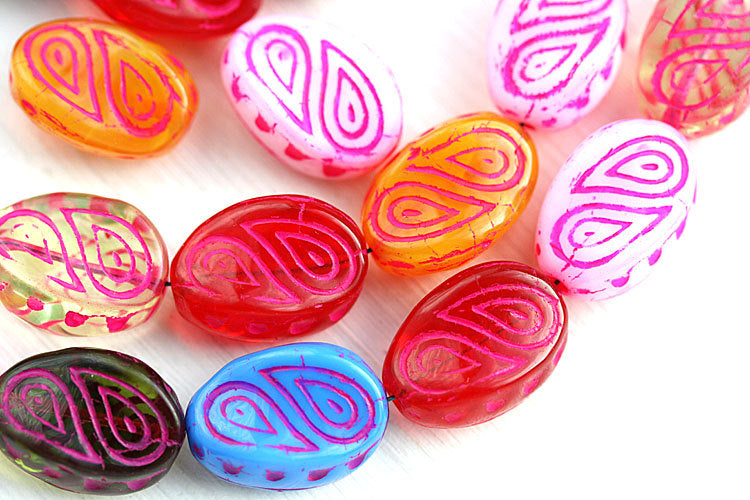 17x13mm Candy colors mix czech glass beads, Large oval - 10Pc