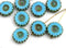 12mm Turquoise Picasso beads, scalloped Daisy czech glass coin beads, 10Pc