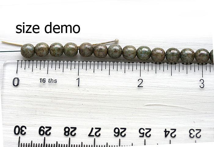6mm druk Czech glass beads Metallic dark green round spacers - 30Pc