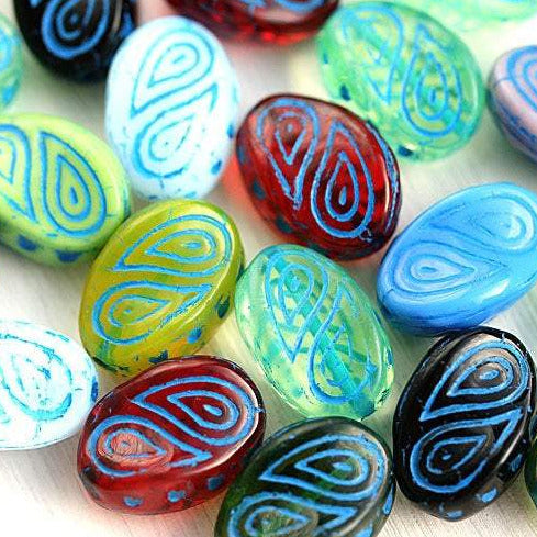 17x13mm Colorful czech glass beads mix, large oval - 10Pc