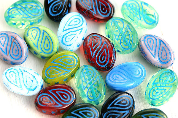 17x13mm Colorful czech glass beads mix, large oval - 10Pc