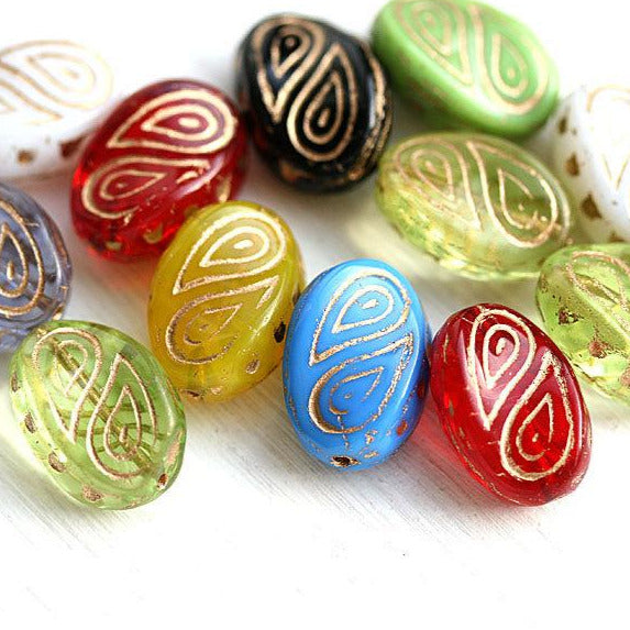 17x13mm Large oval, Golden inlays, czech beads mix - 10Pc