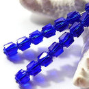 6mm Cathedral czech glass beads, Cobalt blue with very light silver ends 20Pc