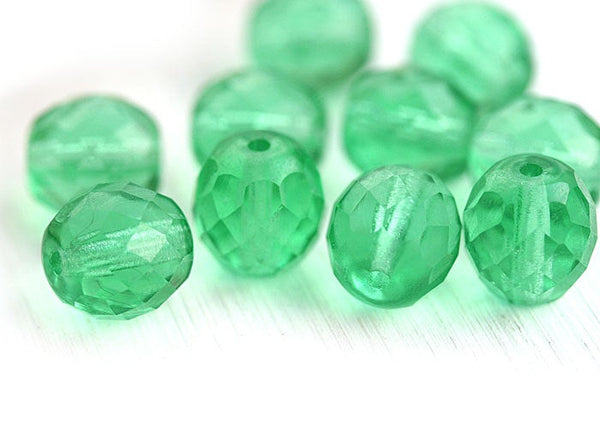 10mm Light green fire polished czech glass green beads - 6Pc