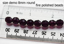 8mm Light Amethyst Purple Czech round fire polished, faceted round beads - 15Pc