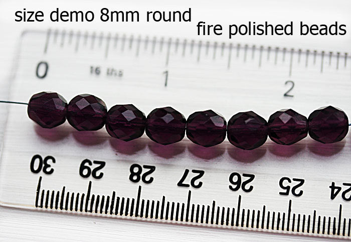 8mm Czech round Crystal Clear and Orange fire polished faceted round beads - 15Pc