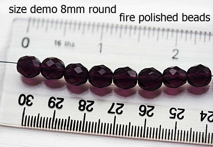 8mm Light Smokey Topaz glass czech beads, Fire polished - 15Pc