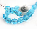 8mm Aqua blue czech glass beads, Fire polished round faceted spacers - 15Pc