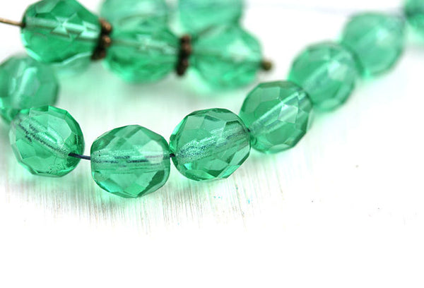 8mm Transparent green Czech glass beads fire polished faceted beads - 15Pc