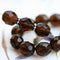 8mm Dark Smokey Topaz Czech round beads, fire polished, faceted - 15Pc