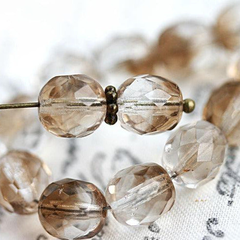 8mm  Crystal clear and Brown mixed color fire polished Czech round beads - 15Pc