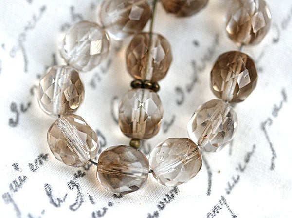 8mm  Crystal clear and Brown mixed color fire polished Czech round beads - 15Pc