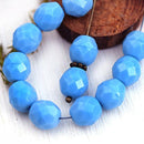 8mm Turquoise Blue Czech glass round beads, fire polished - 15Pc