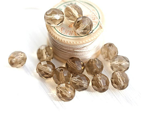 8mm Light Smokey Topaz glass czech beads, Fire polished - 15Pc