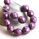 8mm Metallic Purple Czech round beads, fire polished faceted - 15Pc